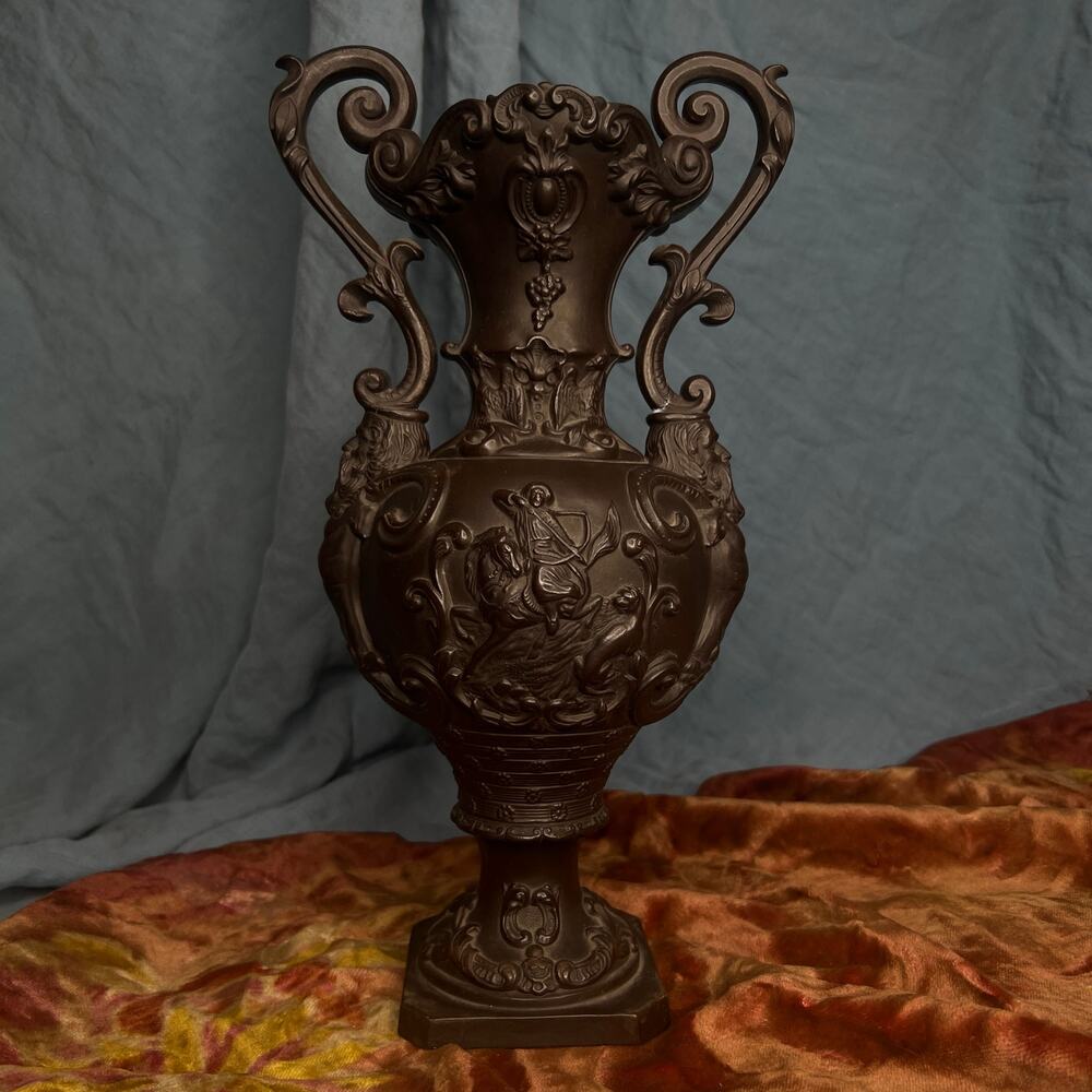 Antique Ferdinand Gerbing Witwe FGW Terracotta Vase 19th Century German Pottery